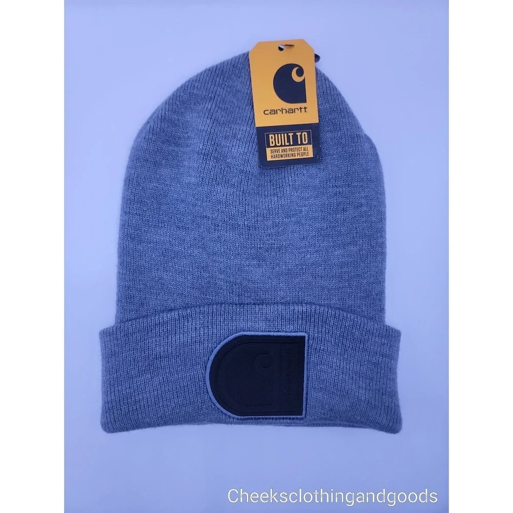 Carhartt Knit Beanie Heather Gray Cuffed Watch Hat Raised Logo Patch Mens Womens